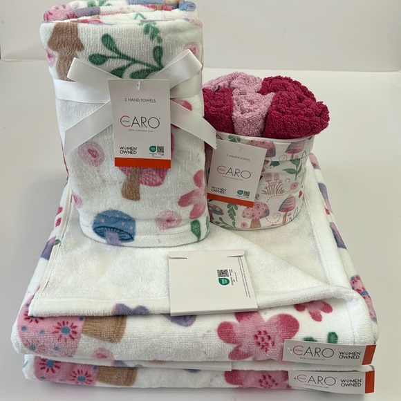 9pc CARO HOME Mushroom Print 100% Cotton Bath Towel Set - Multi - Picture 6 of 9